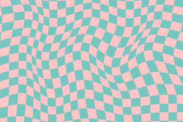 Psychedelic chessboard. Retro cage pattern is distorted. Wavy graphic pattern