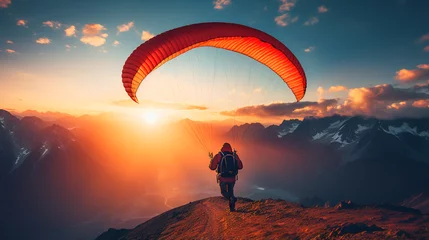 Fotobehang Paragliding in the Mountains © EwaStudio