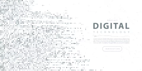 Tuinposter Abstract digital technology hi-tech futuristic grey white background, cyber information communication, innovation future tech data, internet network connection, Ai big data lines dots, circuit vector © PST Vector