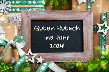 Text Guten Rutsch 2024, Means Happy 2024, With Sustainable Christmas Decoration