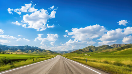 Fototapeta na wymiar Empty highway with blue sky. Generative Ai