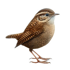 A  Eurasian wren standing on a flat surface isolated on a transparent background