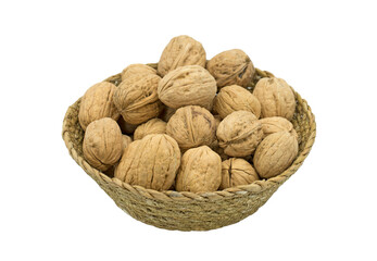 Shelled walnuts in a basket for consumption as snacks