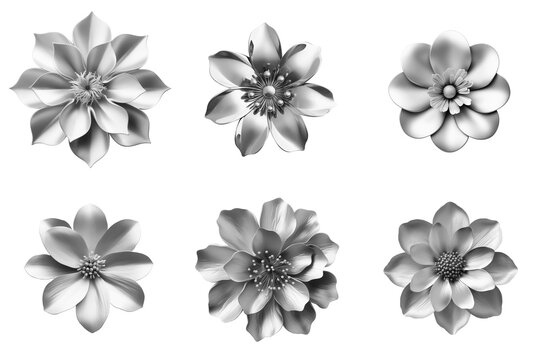 Set of artificial silver flowers