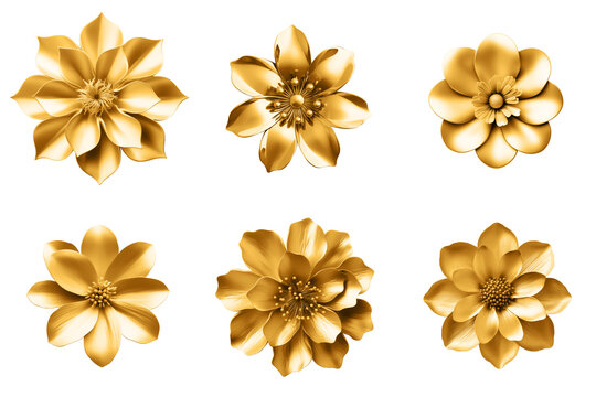 Set of artificial golden flowers