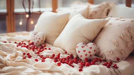 a white bed with a heart