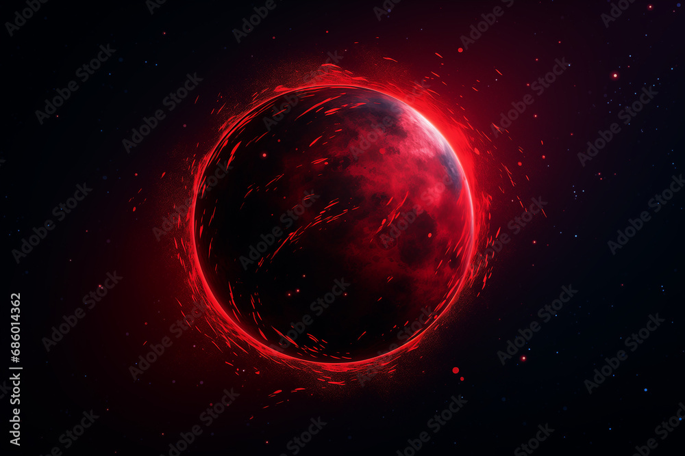 Wall mural planet red abstract in dark space with dots of stars