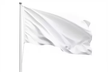 Fotobehang flag white clean fluttering straight smooth with folds on the flagpole, isolated © -=RRZMRR=-