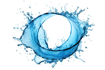 splash of blue clear water in circle shape, isolated on white background