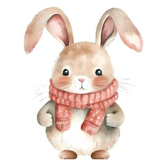 Watercolor Bunny rabbit Christmas clipart.
