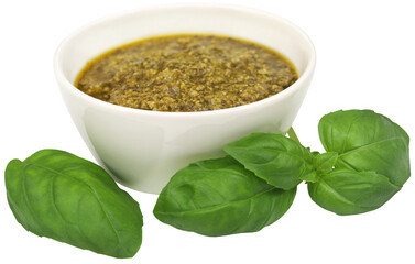 Fresh basil leaves with pesto