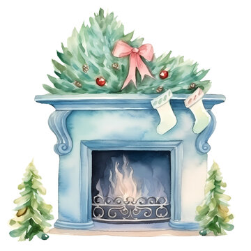 recommend clip art: Watercolor fire place Christmas clipart.