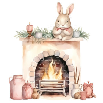 recommend clip art: Watercolor fire place Christmas clipart.
