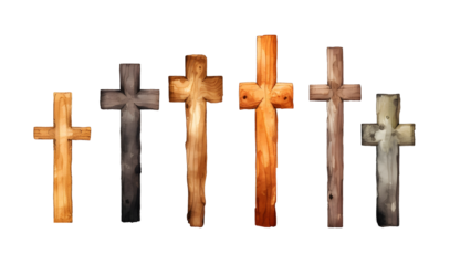 Watercolor wooden cross in different color and shape painting clipart