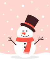 Christmas vector background with a snowman in snow for banners, cards, flyers, social media wallpapers, etc.