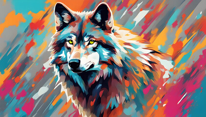 Colorful pop art painting of wolf