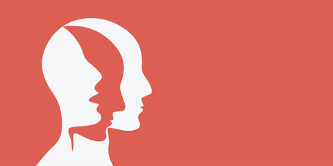 Metaphor bipolar disorder, Parkinson, Double face, Split personality, Psychology, Dual personality Mental health concept. Copy space.