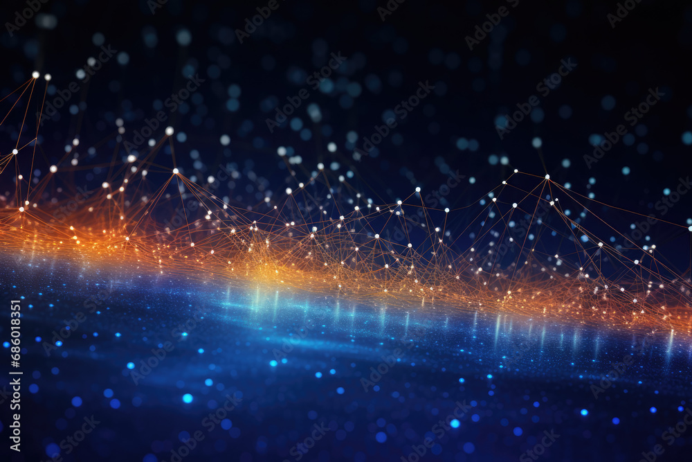 Fototapete Abstract digital dot line particle data background connecting technology concept.