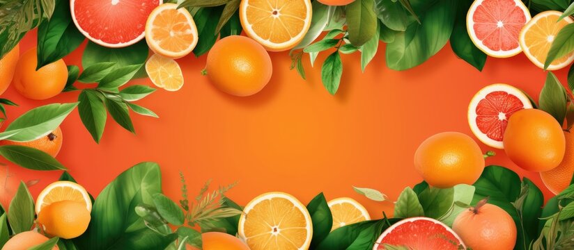 The designer created a vibrant summer banner, incorporating a creative art concept that featured a background of orange leaves and fruits, forming a captivating pattern within a frame.