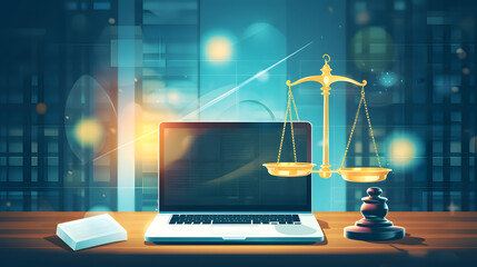 Hand of the businessman or Lawyer with legal services icon on the laptop screen for Legal advice online in Labor law for a business company legal. concept of legal consultant and lawye. generative ai.