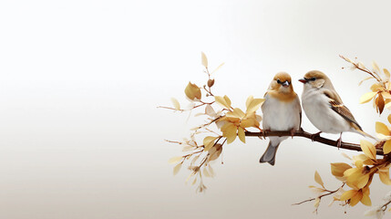 birds on a branch - obrazy, fototapety, plakaty