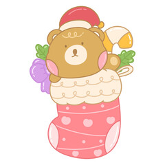 Christmas cute bear with gift