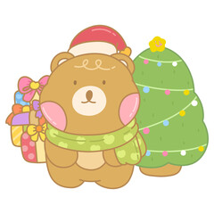 Christmas cute bear with gifts
