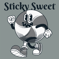 Lollipop Character Design With Slogan Sticky Sweet