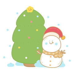 snowman with christmas tree
