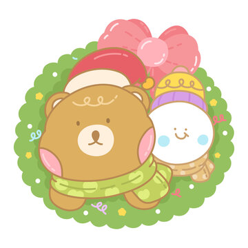 christmas cute bear and snowman 