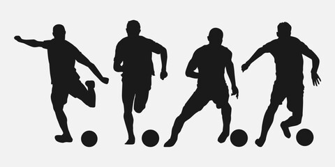 Set of silhouettes of football player, athlete. Isolated on white background. Vector illustration.