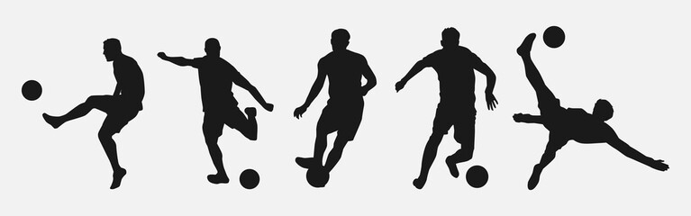 Fototapeta na wymiar Set of silhouettes of football player, athlete. Isolated on white background. Vector illustration.