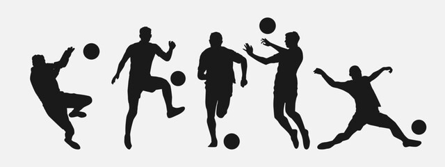 Set of silhouettes of football player, athlete. Isolated on white background. Vector illustration. © Irkhamsterstock