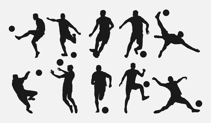 Set of silhouettes of football player, athlete. Isolated on white background. Vector illustration.