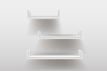 The interior of an empty room with shelves on the wall.
Free space for copying, 3d image.