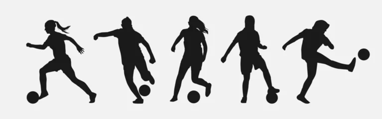 Fotobehang set of silhouettes of athletes, female football players. isolated on white background. graphic vector illustration. © Irkhamsterstock