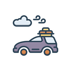 Color illustration icon for travel car 