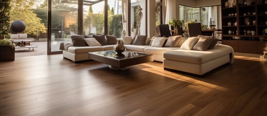 Luxurious home's wood-floored living area