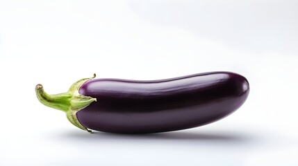 Close-up portrait of an eggplant against white background with space for text, background image, AI generated