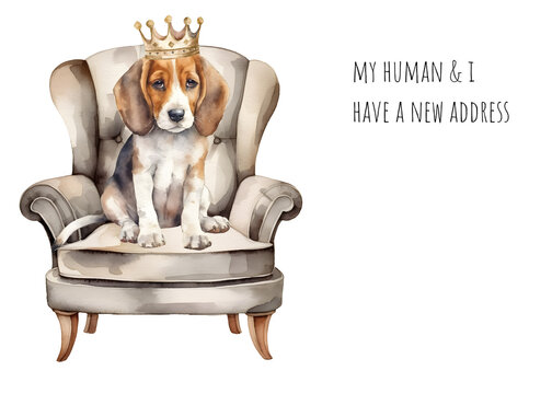 Dog lover moving announcement. Watercolor beagle breed We have moved card. Dog moving