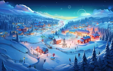 Foto auf Alu-Dibond a map of snowy lapland showing a winter scene with christmas and people © Kien