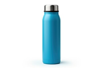 Blue thermos bottle isolated on white background