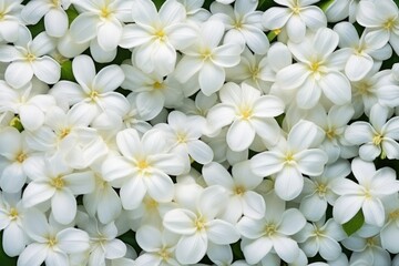 Fototapeta na wymiar Top view of stunning white jasmine flowers as backdrop