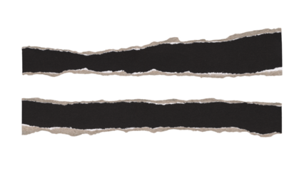 Set of torn and ripped paper stripes, lines with double edges from black paper in Y2K retro style, png isolated pieces on transparent background for text banner, mockups, textures, frame decoration
