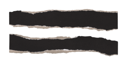 Set of torn and ripped paper stripes, lines with double edges from black paper in Y2K retro style, png isolated pieces on transparent background for text banner, mockups, textures, frame decoration
