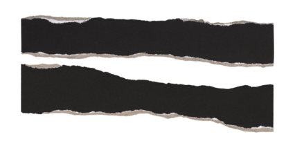 Set of torn and ripped paper stripes, lines with double edges from black paper in Y2K retro style, png isolated pieces on transparent background for text banner, mockups, textures, frame decoration