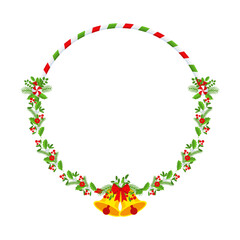 Christmas round floral wreath frame. Traditional winter garland icon