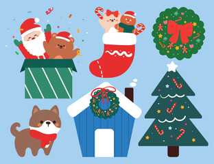 Christmas sticker set. cartoon set of Christmas items, Christmas element sticker. colorful vector sticker illustration