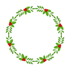 Christmas round floral wreath frame. Winter holiday decoration