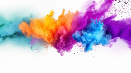 Holi Spectra Blast. Abstract Multicolored Powder Explosion on White Background.